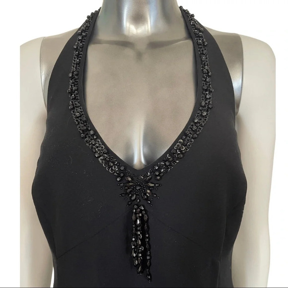 Evan Picone Black  Halter Dress Bead Detail High Low Dress Back Size 14 - Picture 3 of 7
